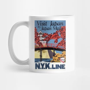 VISIT JAPAN by Japan Mail NYK Line Art Deco Japanese Vintage Travel Mug